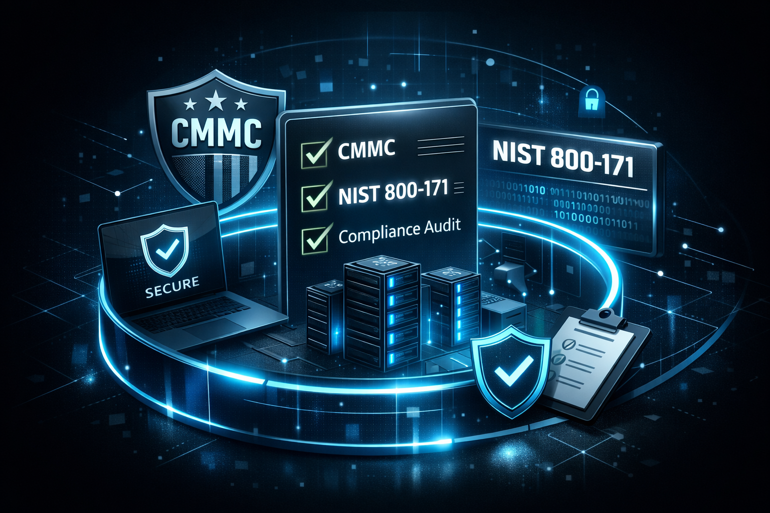 Abstract visualization of a secure cloud enclave and connected endpoints.